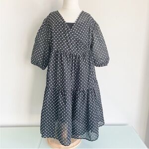 Zara Black and White V-Neck Puff Sleeve Mini Dress